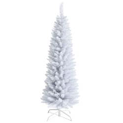 COSTWAY 5Ft Unlit Artificial Slim Pencil Christmas Tree With Metal Stand In White