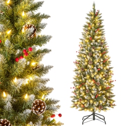 COSTWAY 6 Ft Pre-Lit Artificial Christmas Tree With 618 Snowy Branch Tips 280 Led Lights