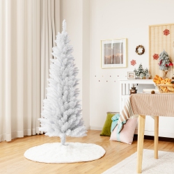 GYMAX 5 Ft Artificial Pencil Christmas Tree Leafy Unlit Slim Xmas Tree In White