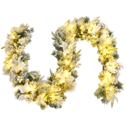 GYMAX 9 Ft Pre-Lit Artificial Flocked Christmas Garland W/ 50 Led Lights & Timer