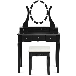 TOPBUY Vanity Table Makeup Dresser Desk W/led Light Drawers & Stool In Black
