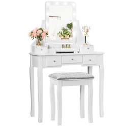 TOPBUY Detachable Vanity Table Set Makeup Table With Mirror &cushioned Stool White/black/brown