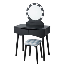 TOPBUY Vanity Table Set W/ Lighted Makeup Dresser Mirror & Drawers In Black
