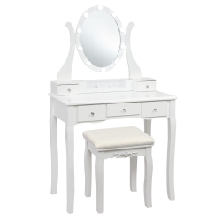 TOPBUY Vanity Table Makeup Dresser Desk W/led Light Drawers & Stool In White