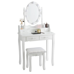 TOPBUY Make-Up Vanity Table Dresser Set W/led Light In White