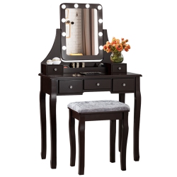 TOPBUY Detachable Vanity Table Set Makeup Table With Mirror &cushioned Stool White/black/brown