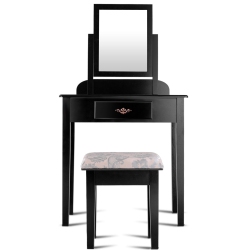 TOPBUY Removable Mirror Vanity Table Unit Makeup Set W/ Padded Stool & 5 Dawers In White