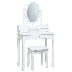 TOPBUY Mirrored Vanity Table Set Lighted Makeup Dresser W/ Drawers In White