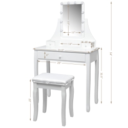 TOPBUY Make-Up Vanity Table Dresser Set W/led Light & Padded Stool In White