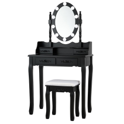 TOPBUY Make-Up Vanity Table Dresser Set W/led Light In Black