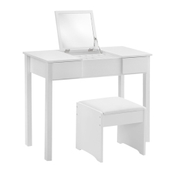 TOPBUY 2 Drawers Make-Up Mirror Set Vanity Dressing Table Flip-Type Desktop With Stool In White