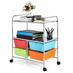 TOPBUY 4-Drawer Rolling Storage Cart Metal Rack Organizer Shelf With Wheels Multicolor