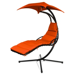 TOPBUY Patio Hammock Chair Floating Hanging Chaise Lounge Chair W/ Canopy Orange/turquoise/blue