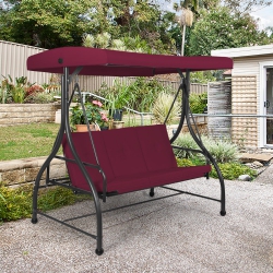 TOPBUY 3 Person Porch Swing Hammock Bench Chair Outdoor With Canopy Turquoise/beige/ Black/brown/wine In Red