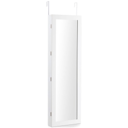 TOPBUY Wall Mounted Mirrored Jewelry Organizer Armoire Cabinet W/ Led & Lock In White