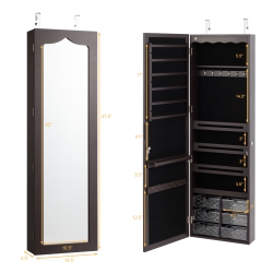 TOPBUY Lockable Wall Mounted Jewelry Armoire W/mirror & Led Lights