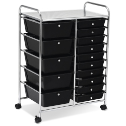TOPBUY Rolling 15-Drawer Organizer Cart, Rolling Cart/w Wheels In Black