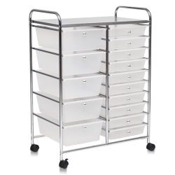 TOPBUY Rolling 15-Drawer Organizer Cart, Rolling Cart/w Wheels In White