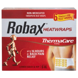 ROBAX Heatwraps With Themacare for Lower Back & Hip S-Xl (6 Single Use Heat Wraps) Up to 16 Hours Back Pain Relief