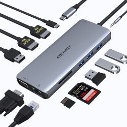 ZMUIPNG USB C Docking Station Dual Monitor Adapter USB-C Docking Station Triple Display USB C Hub to Dual HDMI, VGA, Ethernet, 2USB3.0, 2