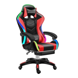 WINGOMART Ergonomic High-Back Pu Faux Leather Gaming Chair With RGB Led Light, Lumbar Massage & Footrest High Back Adjustable Swivel - Black &