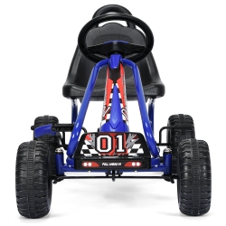 TOPBUY 4-Wheel Kids Pedal Powered Ride On Go Kart With Adjustable Seat & Handbrake In Blue
