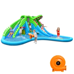 TOPBUY Inflatable Splash Crocodile Water Slide Park Climbing Wall & Pool W/780W Blower