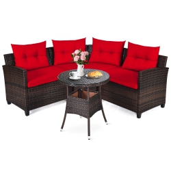 TOPBUY 4PCs Outdoor Patio Conversation Set Wicker Rattan Sectional Sofa W/cushions Black/tan/turquoise/navy/red