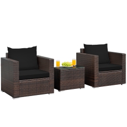 TOPBUY 3 PCs Patio Rattan Furniture Set With 2 Cushioned Sofas & Coffee Table for Outdoor Turquoise/ In Red