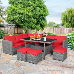 TOPBUY 7-Piece Wicker Patio Furniture Set Outdoor Rattan Sofa Set Conversation Couch Set Red/turquoise/white/black