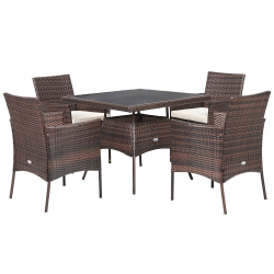 TOPBUY Patiojoy 5 PCs Outdoor Rattan Dining Set Patio Wicker Conversation Set W/cushioned Chair & Glass Table