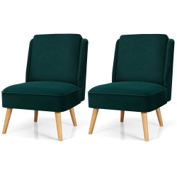 GYMAX 2PCs Velvet Accent Chair Single Sofa Chair Leisure Chair With Wood Frame In Green