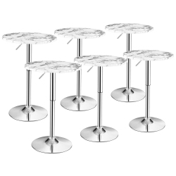 GYMAX 6PCs Round Pub Table Swivel Adjustable Bar Table W/faux Marble Top In White