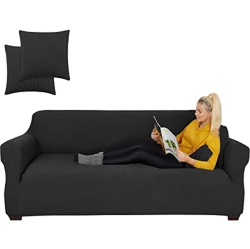 JINAMART Slipcover Stretch Elastic Couch Cover Sofa 4 Seat, 1-Piece (Black, X-Large)