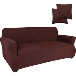 JINAMART Slipcover Stretch Elastic Couch Cover Sofa 3 Seat, 1-Piece (Chocolate, Large)