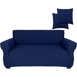 JINAMART Loveseat Slipcover Stretch Elastic Couch Cover Sofa 2 Seat, 1-Piece (Navy Blue, Medium)