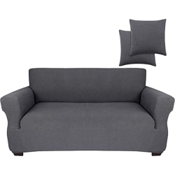 JINAMART Loveseat Slipcover Stretch Elastic Couch Cover Sofa 2 Seat, 1-Piece (Dark Grey, Medium)