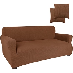 JINAMART Slipcover Stretch Elastic Couch Cover Sofa 3 Seat, 1-Piece (Brown, Large)