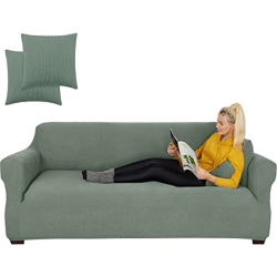 JINAMART Slipcover Stretch Elastic Couch Cover Sofa 4 Seat, 1-Piece (Sage, X-Large)