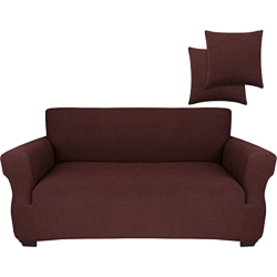 JINAMART Loveseat Slipcover Stretch Elastic Couch Cover Sofa 2 Seat, 1-Piece (Chocolate, Medium)