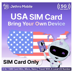 JETHRO MOBILE Usa 5G/4G Lte Tri-Cut Sim Card - Nano Micro Standard 3 In 1 Combo Size