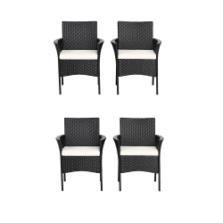 TOPBUY Patiojoy Outdoor 4 PCs Rattan Dining Chair Patio Cushioned Arm Chair W/zipper In Black