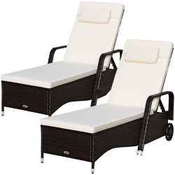 TOPBUY 2-Piece Adjustable Wicker Patio Lounge Outdoor Rattan Cushioned Recliner