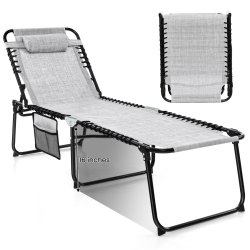 TOPBUY Foldable Beach Chaise Lounge Chair W/ Pillow Black/grey