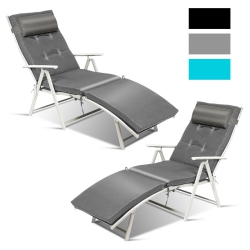 TOPBUY 2PCs Cushioned Folding Chaise Lounge Chair Adjustable Recliner Black/turquoise/gray