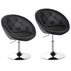 TOPBUY Set Of 2 Modern Swivel Bar Stools Height Adjustable Round Tufted Back Accent Chair Black/white