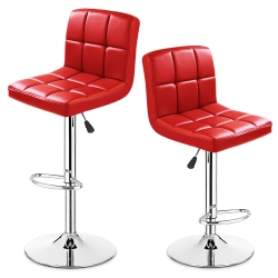 TOPBUY Modern Square Pu Leather Adjustable Swivel Barstools, Set Of 2