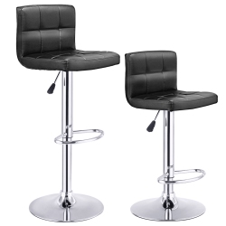 TOPBUY Modern Square Pu Leather Adjustable Swivel Barstools, Set Of 2