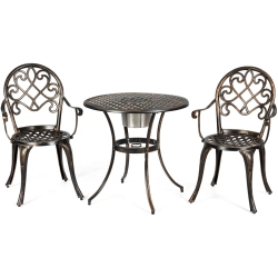 TOPBUY 3 PCs Bistro Table Set Aluminum Patio Furniture W/ Ice Bucket Antique Bronze