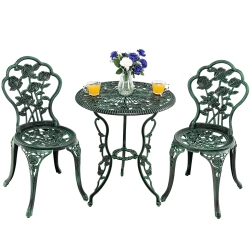 TOPBUY Rose Design Bistro Set Antique Aluminum Bench Patio Garden Chair for Outdoor In Green